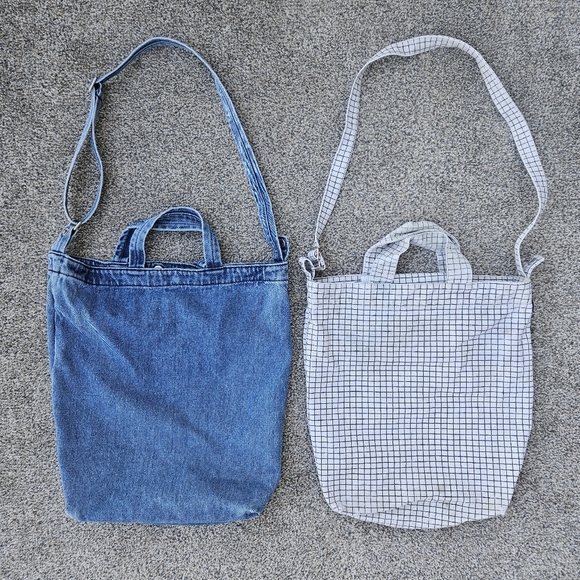 BAGGU Handbags - LOT BAGGU Denim Duck Bag and White Checkered Grocery Tote Shoulder Bag Purse